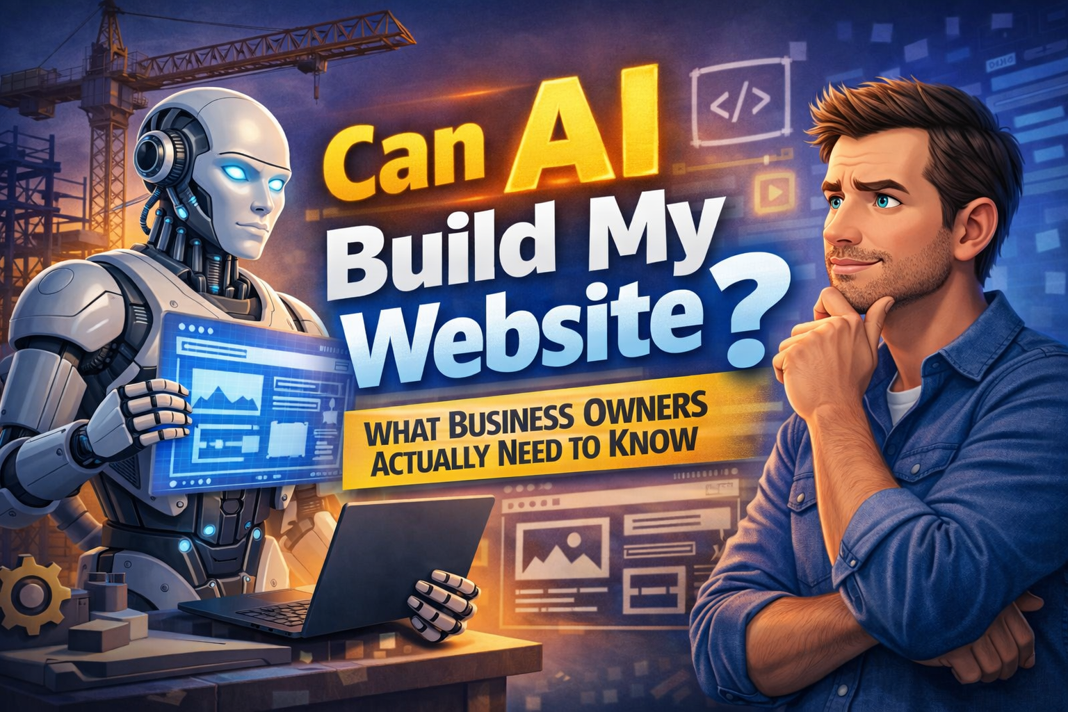 Business owner comparing AI-generated website with custom-built website on laptop