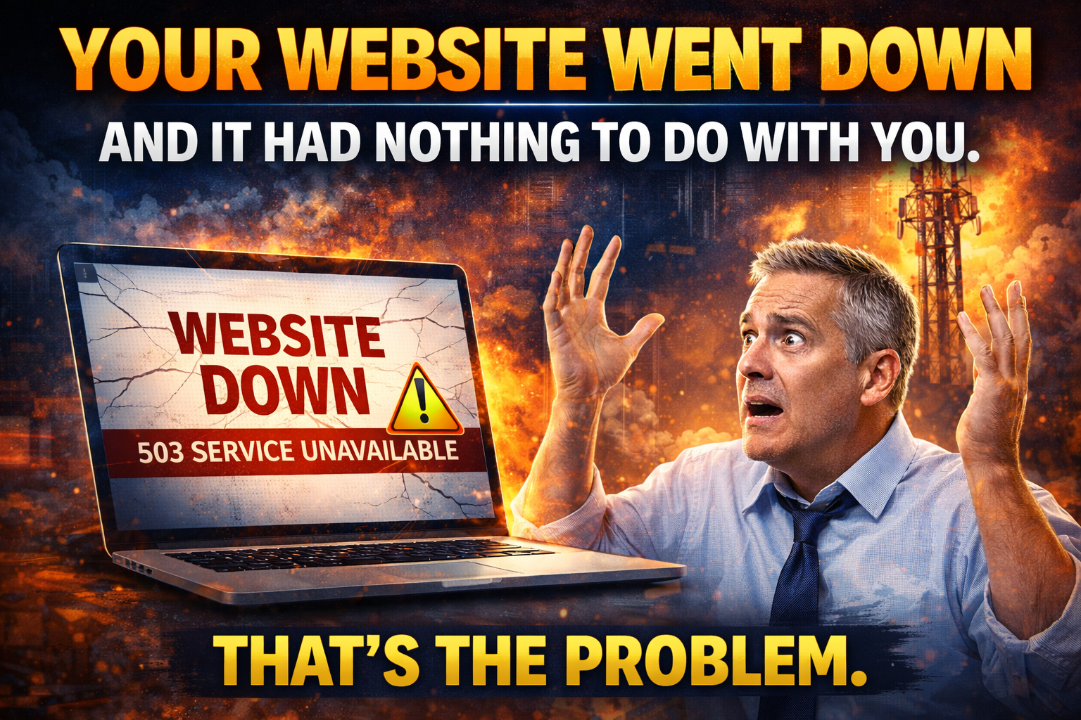 A small business owner staring at a blank screen where their website should be loading