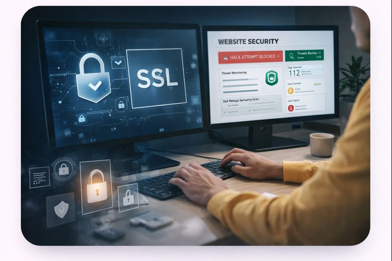 Shield and lock icon representing enterprise-grade website security and SSL protection