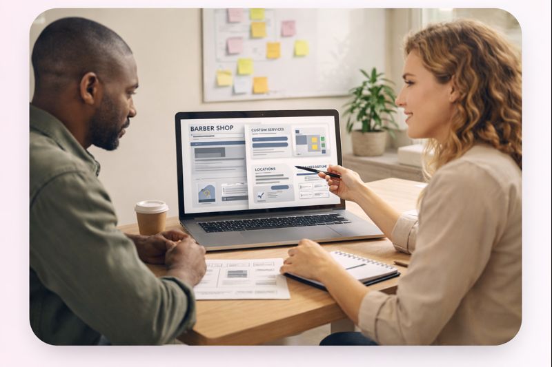 Designer creating custom website mockup in Figma showing goal-driven layout planning