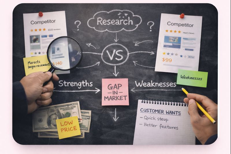 Market research analysis showing competitor landscape and customer insights